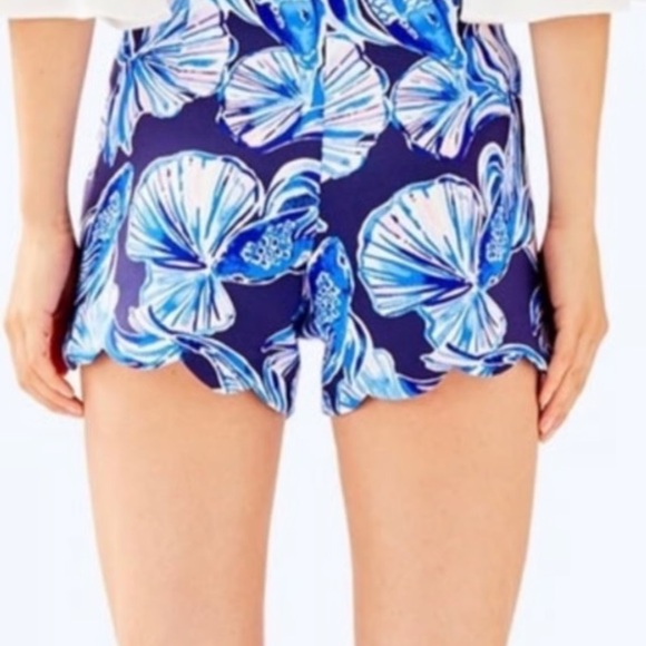 Lilly Pulitzer Adelia XXS Pull-On Scuba Shorts Blue Floral Print - Picture 1 of 5